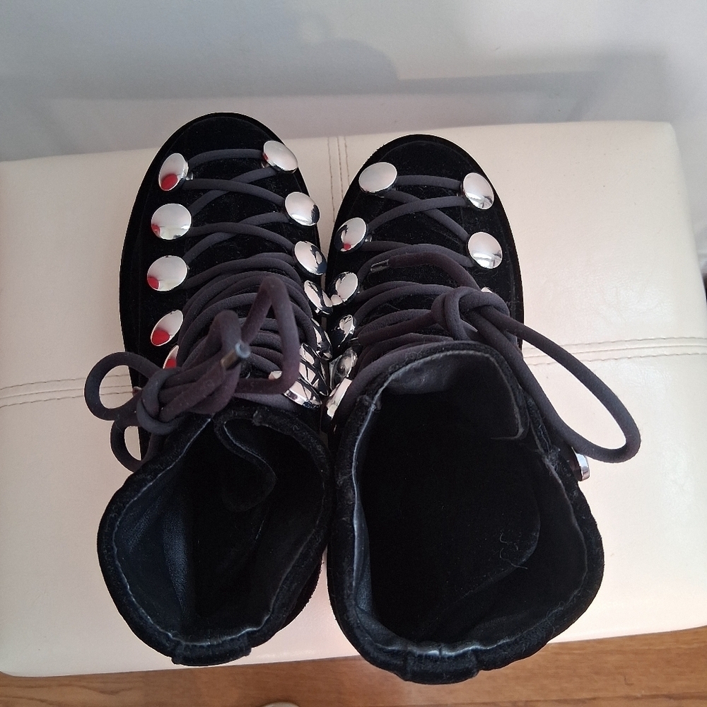 Alexander Wang Sam Velvet Lace-up Hook Platform Bootie In Black Size 8 - Picture 8 of 10